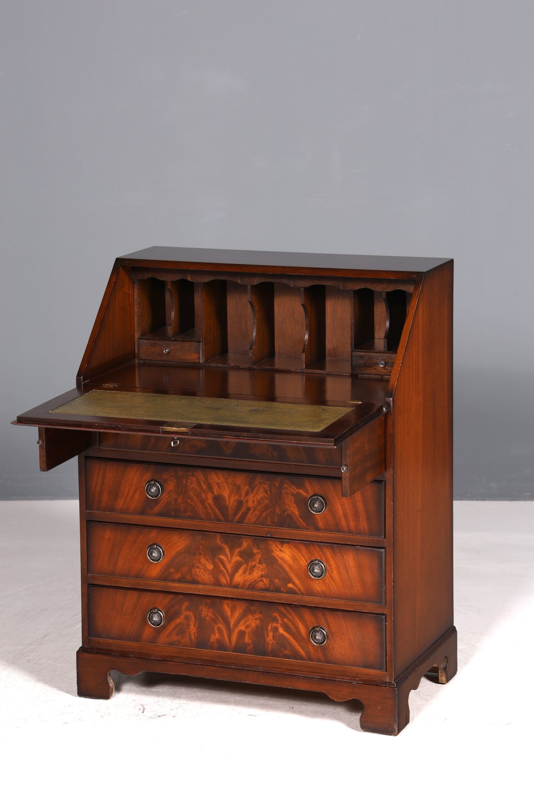 er Englischer Sekretär echt Lederauflage Schreibkommode Mahagoni Schreibtisch Kommode