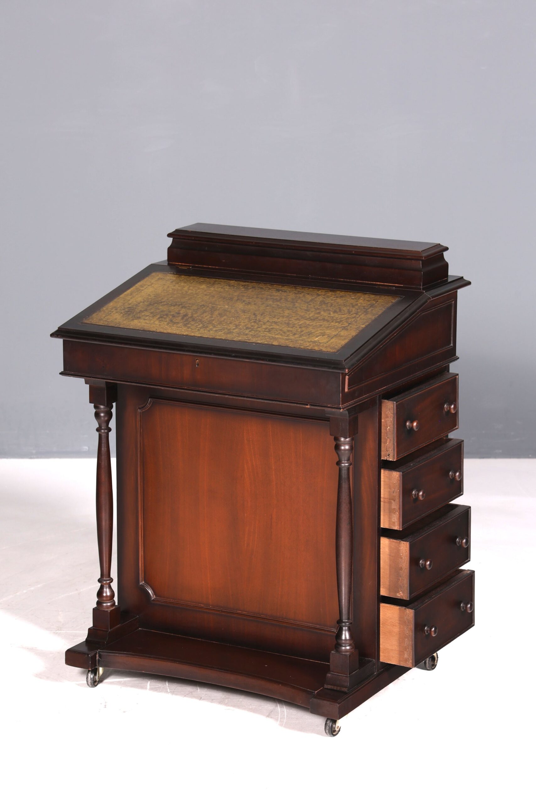 er Englischer Davenport Schreibtisch Desk Sekretär Lederauflage Kommode - Image 2