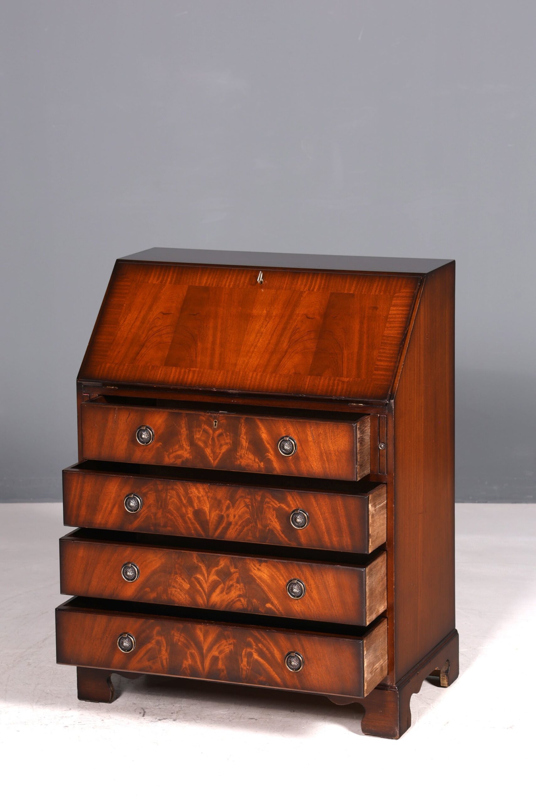 er Englischer Sekretär echt Lederauflage Schreibkommode Mahagoni Schreibtisch Kommode - Image 4