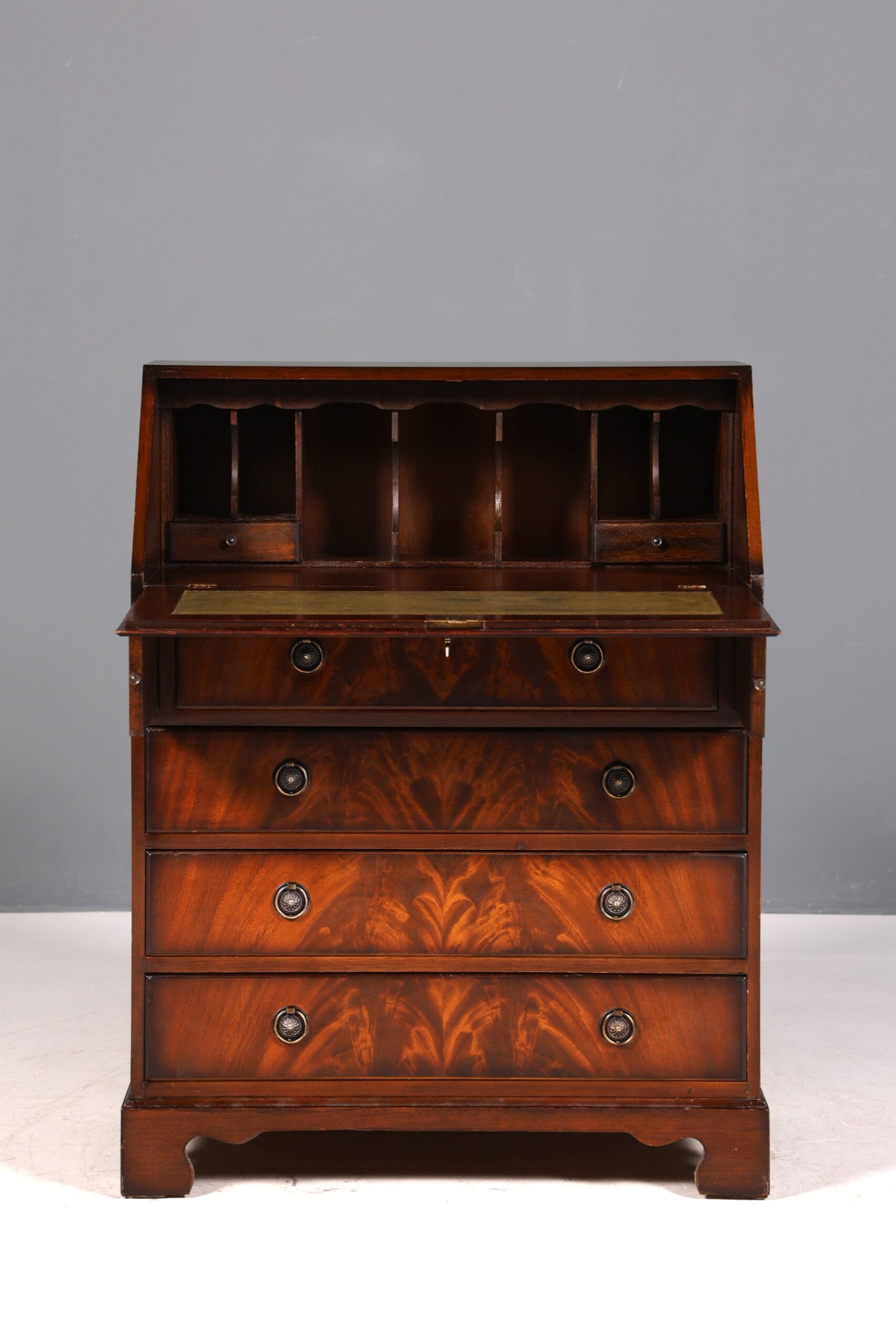 er Englischer Sekretär echt Lederauflage Schreibkommode Mahagoni Schreibtisch Kommode - Image 6